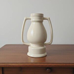 Vintage Shawnee Pottery Lantern Vase Cream Off-White Double Handle 9" 1988 USA